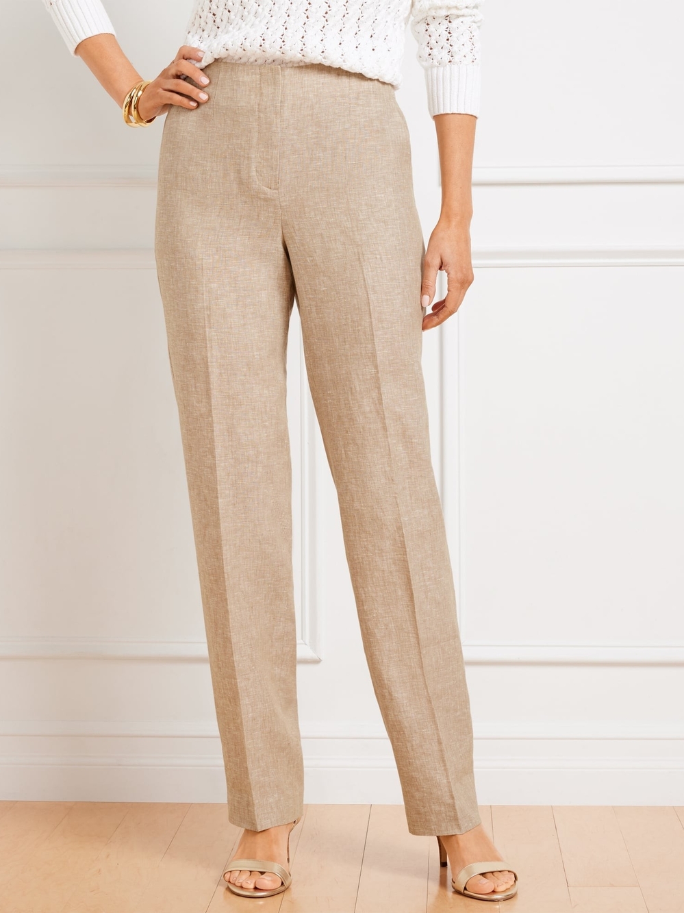 Talbots Beige Straight-Leg Trousers 100% Linen